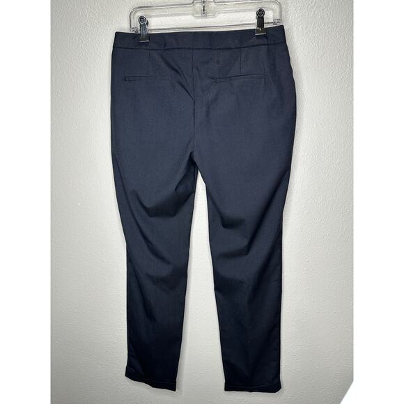 Zara Navy Blue Micro Tweed Straight Leg Cuffed Trouser Pant 6 - Picture 6 of 13